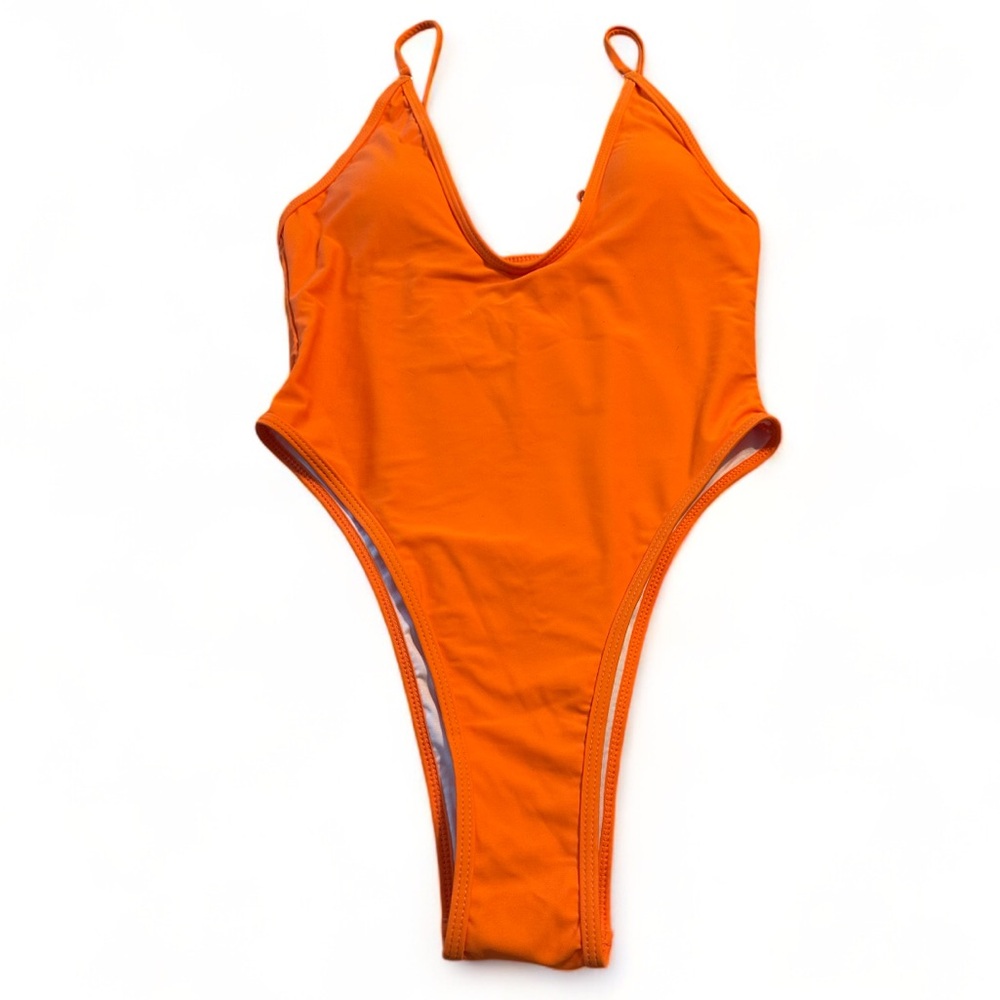High-Cut Tangerine Orange Women's Swimsuit, size M